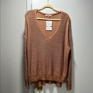 Miracle Tan V-Neck Sweater Lightweight Knit